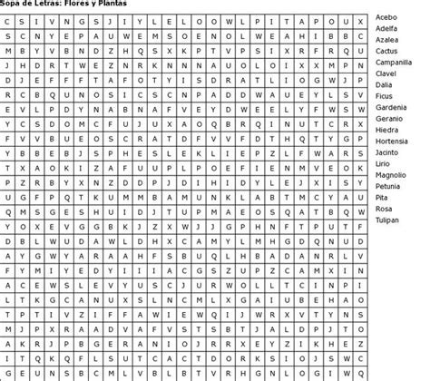 Pasatiempos Para Imprimir Sopa De Letras Flores Y Plantas