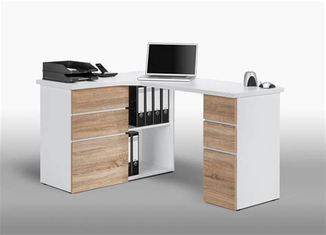 Bureau informatique d angle contemporain avec rangement chêne sonoma