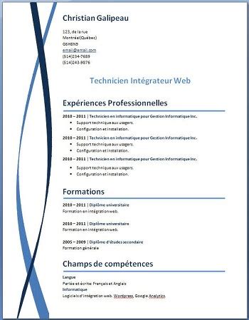 Modele De Cv Pret A Remplir Gratuit