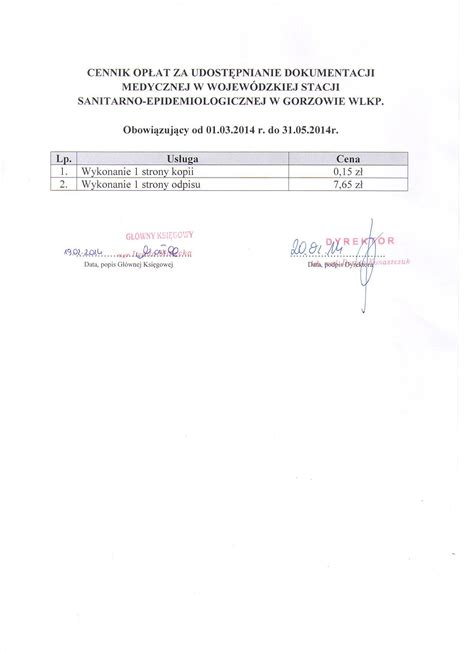 Cennik Op At Za Udostepnienie Dokumentacji Medycznej Wsse W Gorzowie