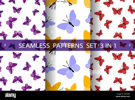 Colorful Seamless Pattern Collection Featuring Butterflies In Various