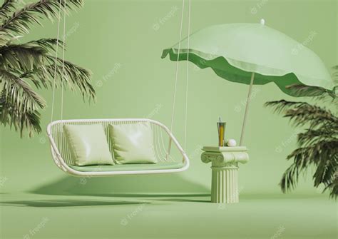 Premium Photo Beach Umbrella Sun Lounger And Tropical Leaves Product