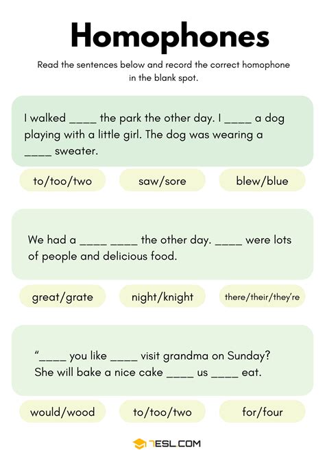 Homophones Examples With Sentences 2