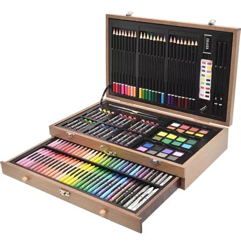 Nuevo Maletin Para Dibujo Profesional Caja Madera Kit 145 Pz Cuotas