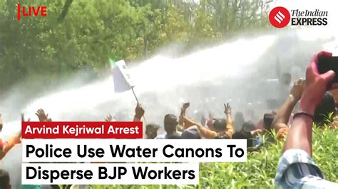 Kejriwal Arrest Aap Leaders Detained Amid Protest Police Use Water