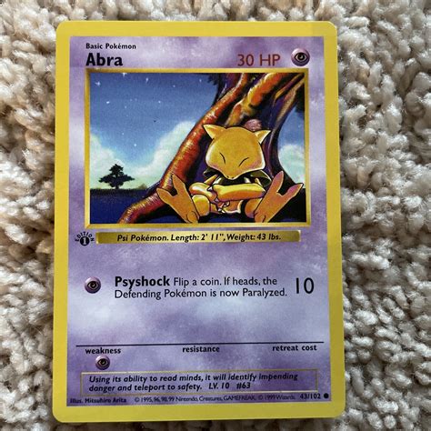 Abra St Edition Shadowless Base Set Pokemon Tcg Card Nm M