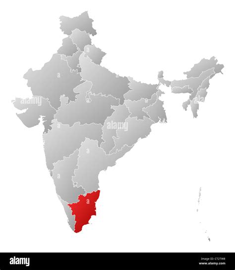 Political Map Of India With The Several States Where Tamil Nadu Is