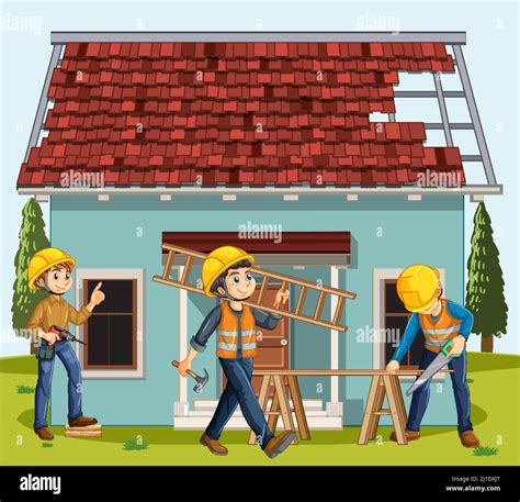 Cartoon scene of building house construction site illustration Stock Vector Image & Art - Alamy