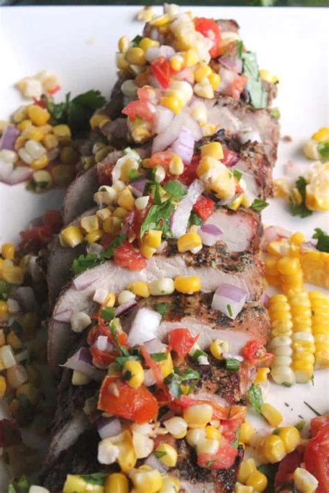 Grilled Garlic And Peppercorn Pork Tenderloin With Corn Salsa The