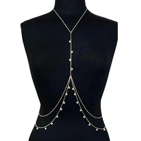 Cosydays Boho Star Body Chain Gold Layered Chest Chains Necklace Belly Chain Beach Bikini Chains