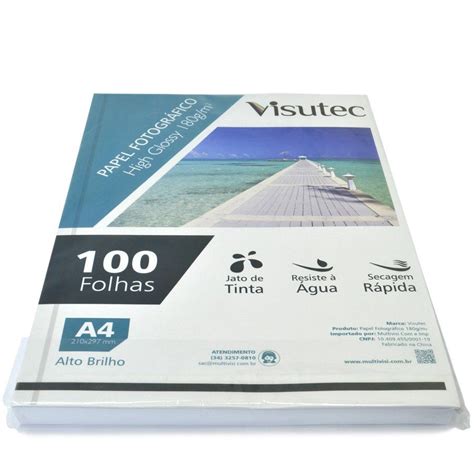 Papel Fotogr Fico Glossy A Gr Pacote Folhas Visutec