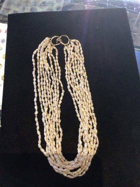 14k Solid Gold Freshwater Seed Pearl Necklace 10 Stra Gem