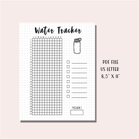 Yearly Water Tracker Printable / Health Tracker / Wellness Journal