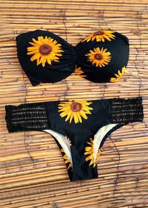 Sunflower Lace Splicing Bikini Set Bikinis Lace Splicing Bellelily