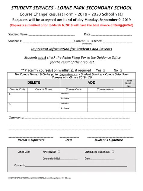 Fillable Online 2020 2021 Course Change Request Form Peel District