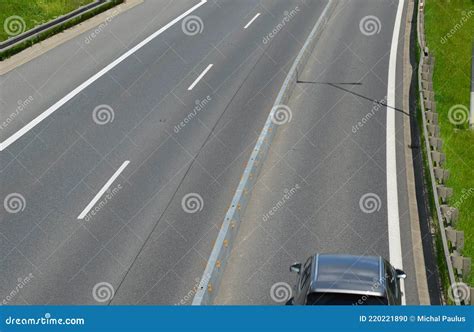 Horizontal Road Marking Lanes Highway Concrete Barriers On The Road