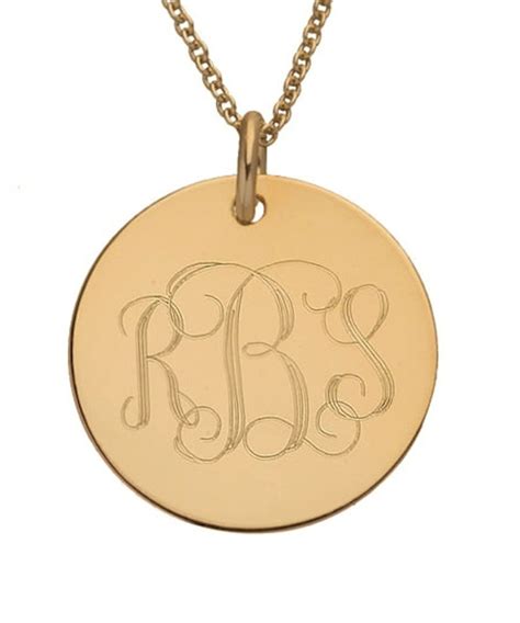 Disc Monogram Necklace Gold Initial Engraved Large Pendant Etsy