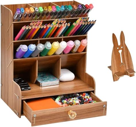 Amazon Foccts Upgraded Wooden Pencil Holder Multi Functional