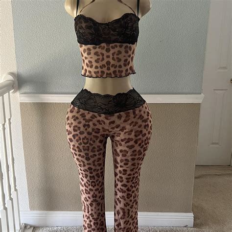 Leopard Print Lace Lingerie Set Crop Top And Pants Depop