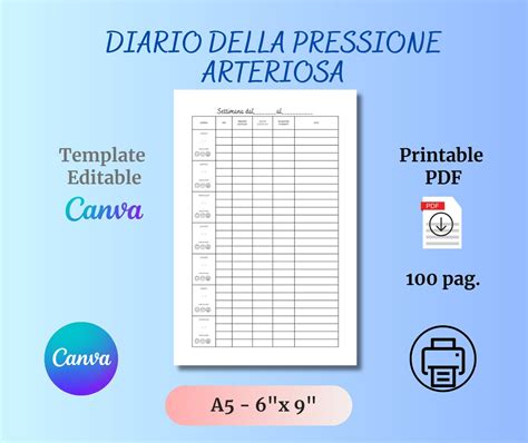 Diario Della Pressione Arteriosa Interno Kdp Pdf Stampabile Template