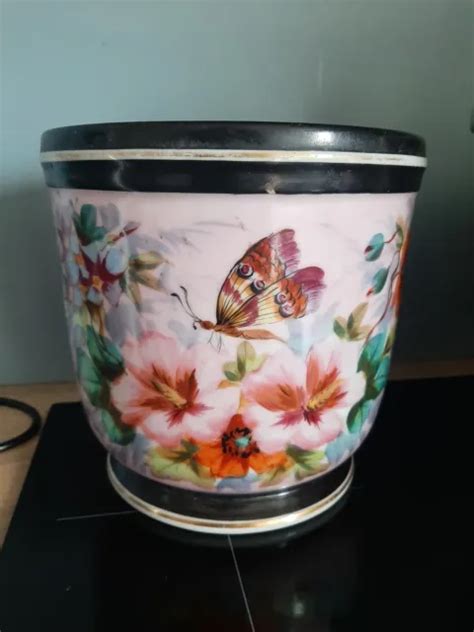 CACHE POT EN porcelaine de Paris Napoléon III peint à la main Papillon