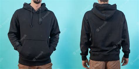 Premium Photo Front And Back View Of A Black Hoodie Mockup For Design