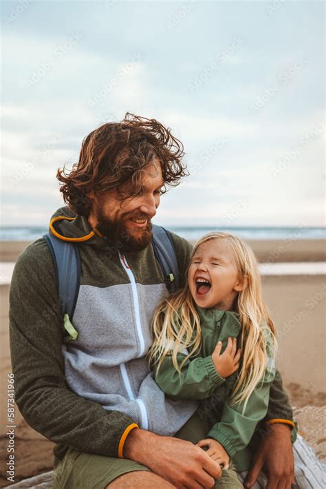 Family father with child outdoor dad with daughter happy laughing face ...