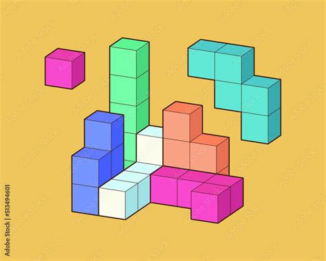 Crystal Cube 3D Building Block Set Isometric Blocks Abstract