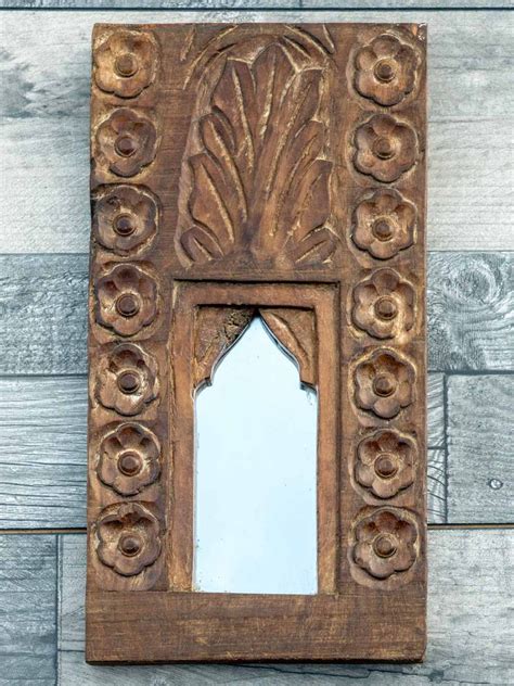 Small Arched Wooden Mirror Rosette Carving Silk Road Gallery