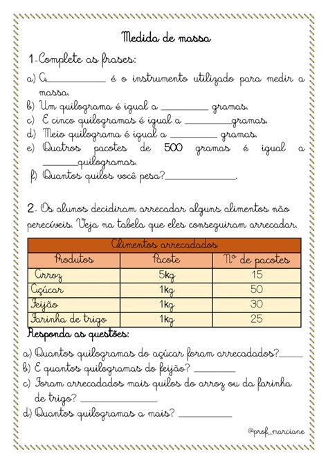 Atividade Sobre Medida De Massa 3 Ano EDUKITA