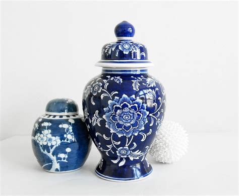 Tall Chinoiserie Blue White Ginger Jar Urn Shaped Jar Etsy