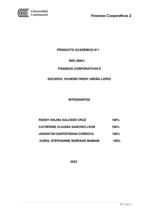 Pa Grupo Finanzas Corporativa Ii Producto Acad Mico N Nrc