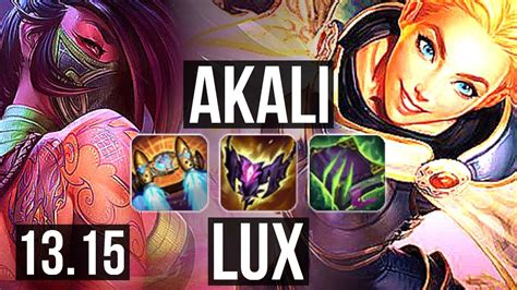 Akali Vs Lux Mid 18 2 7 Legendary 6 Solo Kills 800 Games 900k