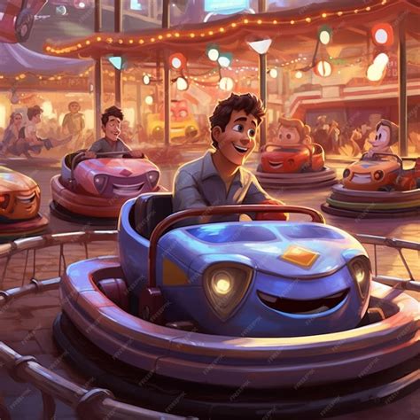 Premium Photo | Cartoon characters ride in a bumper car at a carnival ...