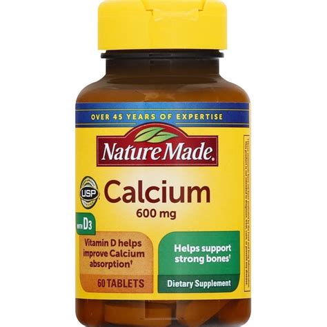 Nature Made Calcium Carbonate 600 Mg With Vitamin D3 Tablets 60 Ct