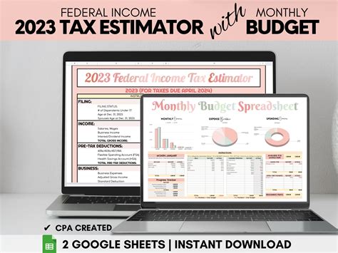 2023 Tax Estimator, Tax Calculator, Tax Spreadsheet Monthly Budget ...