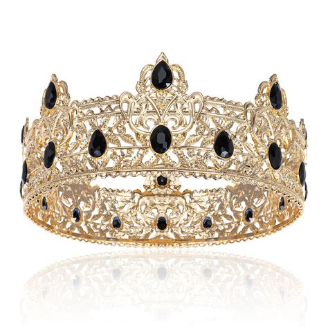 Buy Gold King Crowns for Men, Royal Crown with Black Rhinestone ...