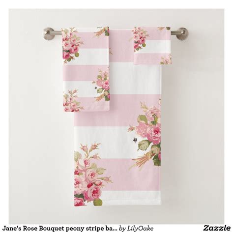 Jane S Rose Bouquet Peony Stripe Bath Towel Set Zazzle Striped