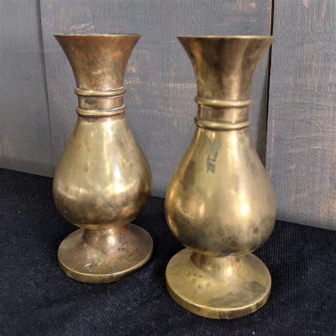 Pair Of Nice Jones And Willis Antique Smaller Size Brass Church Flower