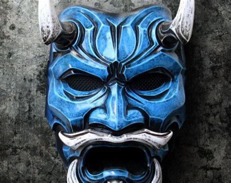 Uncle Oni Mask 360 Blue Japanese Noh Style Fiberglass Art Mask