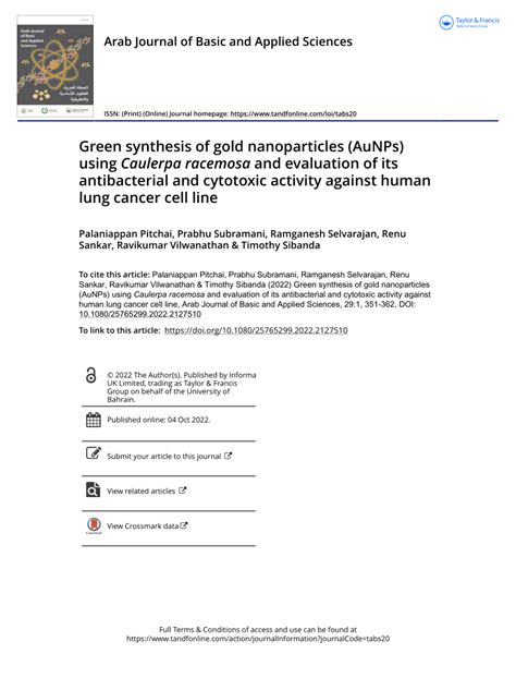 Pdf Green Synthesis Of Gold Nanoparticles Aunps Using Caulerpa