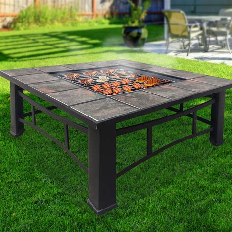 Outdoor Fire Pit Bbq Table Grill Fireplace With Lid House Things