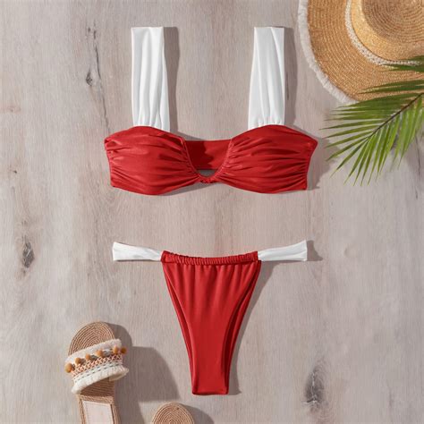 Snapklik Womens Sexy U Wired Ruched Bikini High Cut Thong