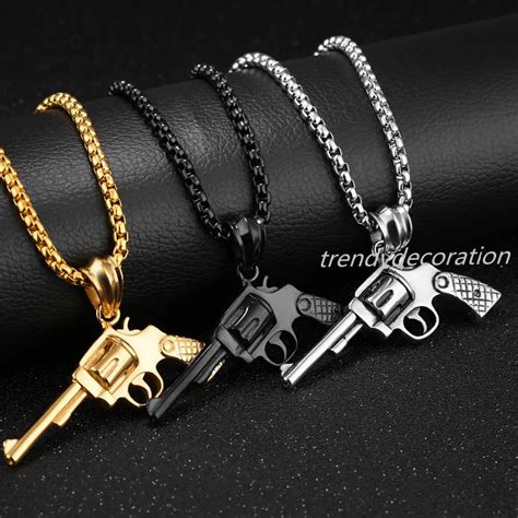 Hip Hop Schmuck Gewehr Halskette Gold Farbe Edelstahl Cool Fashion