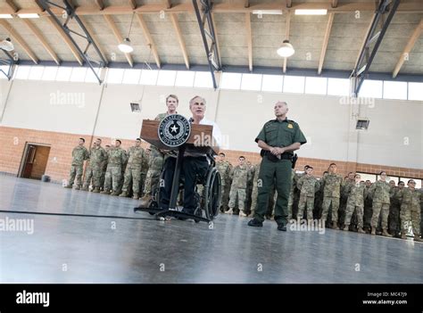 Texas Gov Greg Abbott Speaks To National Guard Troops At The National