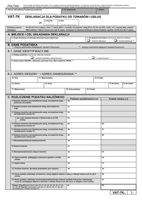 VAT 7K Deklaracja dla podatku od towarów i usług druki gofin pl
