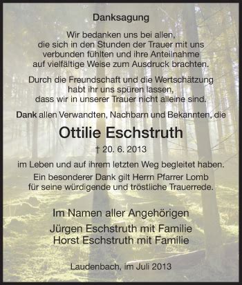 Traueranzeigen Von Ottilie Eschstruth Trauer Hna De