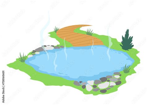 Japanese Outdoor Onsen Pool With Hot Spring Water Vector Illustration Cartoon Isolated