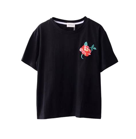 Rose Embroidered T Shirt In White Black On Storenvy