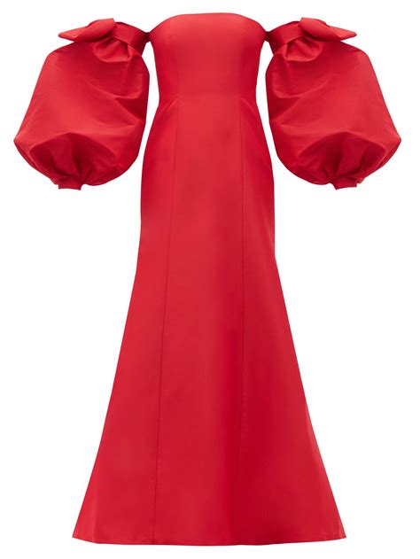 Carolina Herrera Detachable Puff Sleeve Silk Faille Gown In Red Lyst